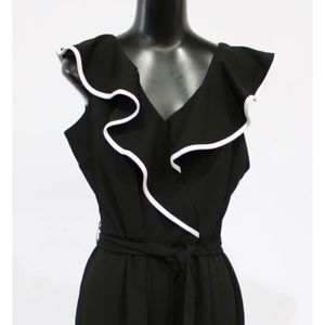 Bebe Women's Tie-Waist Flutter Sleeve Cropped Jumpsuit CL8 Black/White Large NWT